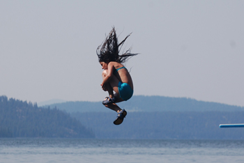 jumping into the lake